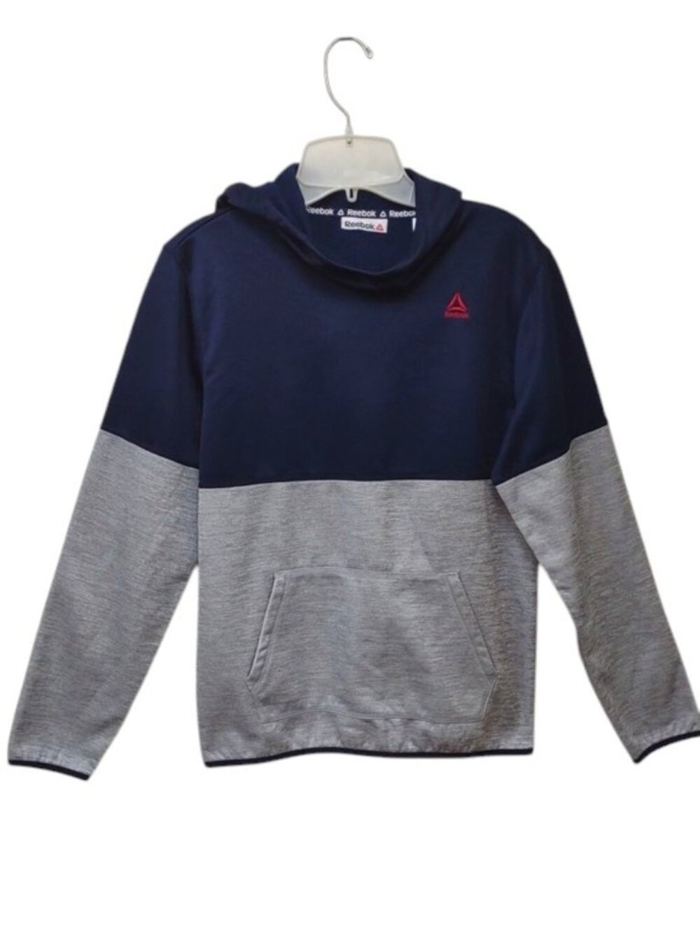 Reebok Boys Wind-chill Pullover Fleece Lined LS Navy Gray Handwarmer Hoodie